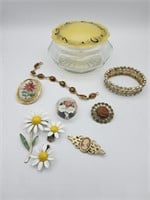 Vintage Jewelry In Glass Powder Jar