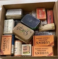 Box lot of 1930s/40s vanity items - cough drops,