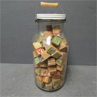 Large Glass Jar w/ Early Wooden Childrens Blocks
