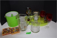 Glass Pitchers, Ice Bucket, Glasses & Coasters