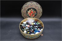 VARIETY OLD GLASS Marbles In A Danish Bisquit Tin