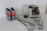 Vintage Blender, Butane Bottles, Metal Strainers