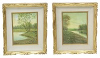 (2) SIGNED OIL ON BOARD PAINTINGS RIVER LANDSCAPES