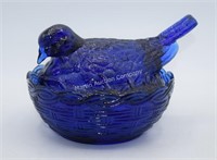 (S1) Cobalt Blue Bird on Nest 5" Candy Dish