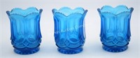 (S1) Lot of 3 Blue Glass Toothpick Holders