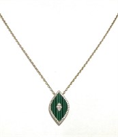 Silver Malachite Austrian Crystal Necklace