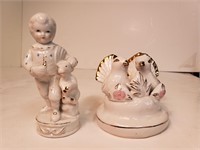 Ceramic Child And Dove Figurines