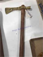 Decorative brass-head hatchet, 18.5" long