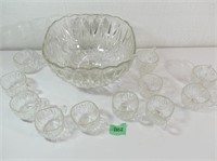 Clear Glass Punch Bowl and 12 Clear Glass Cups