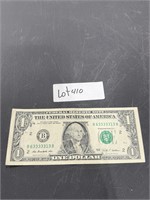 $1 BILL WITH UNIQUE SERIAL NUMBER
