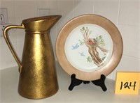 Hand Painted Plate with Bird House and a Pitcher