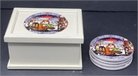 Dogs Playing Poker Wooden Box & Coasters