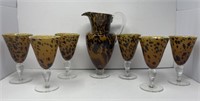 Hand Blown Animal Print Pitcher and Stemmed