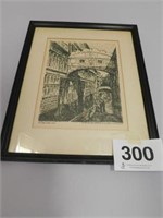 "The Bridge of Sighs," Venice, etching from Pen