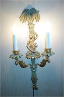 PAIR ELECTRIC WALL SCONCES MONKEY UNDER PALM TREE