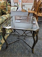 Steel leg glass top side table by the piece two