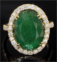 14kt Gold 11.78 ct GIA Emerald & Diamond Ring