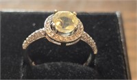 1CTW Citrine and White Sapphire Halo ring .925