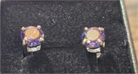 6MM Round cut Lab Tanzanite 1.8CTW .925 earrings