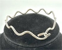 925 Silver Wave Bangle Loop Clasp Bracelet