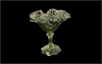 Fenton Green Cabbage Rose Art Glass