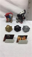 D1) TWO MARVEL ACTION FIGURES, 5 STAR WARS RINGS