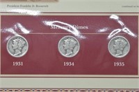 3 Mercury Dime Coin and Stamp Collection