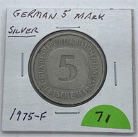 1975-F German Silver 5 Mark Coin