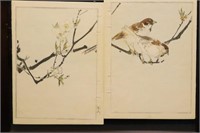 Asian Diptych of Sparrows.