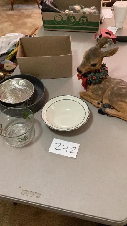 Christmas deer decor, bowl, springform pans and