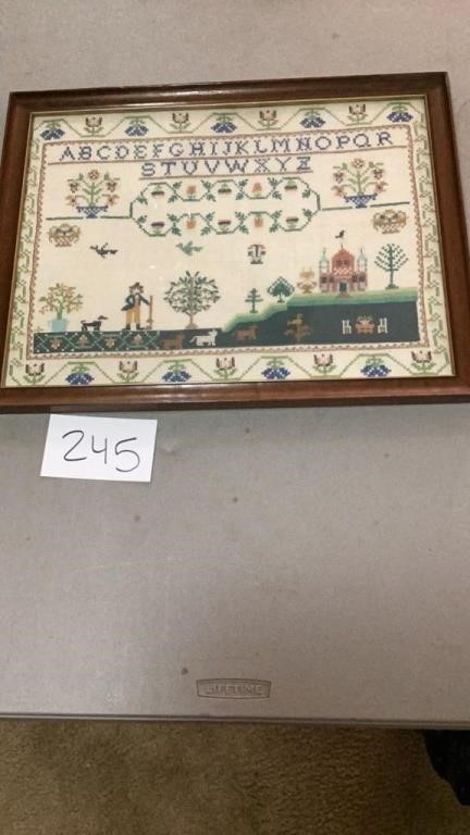 Crosstitch framed art measures approximately 23