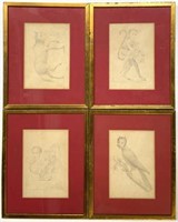 Lot of Four 18th Century French School Drawings.