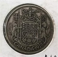 1938 Canadian silver 50 cents
