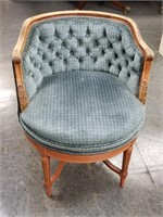 TUFTED BARREL BACK FRENCH UPHOLSTERED CHAIR