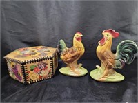 Vint Box & Chickens Rooster Has Chip Beak