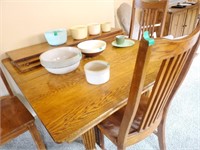 Antique Wood Table, 5 Chairs, 3 Leaves