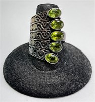 Vintage Unique Sterling Peridot Ring 12 Gr S-9