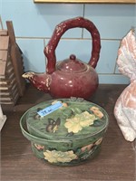 Decorated Sewing Box & Ceramic Teapot