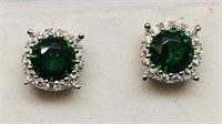 STERLING SILVER CZ WITH GREEN STONE STUD EARRINGS