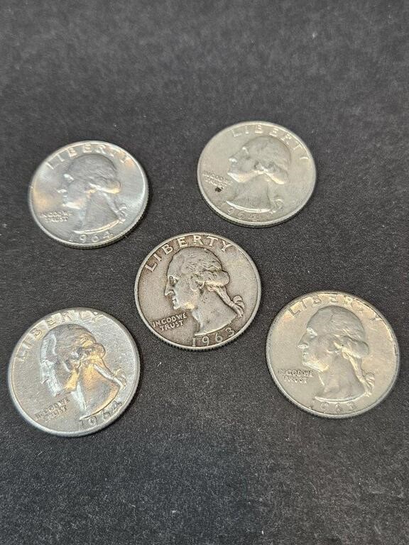 5 - WASHINGTON QUARTERS 90% SILVER