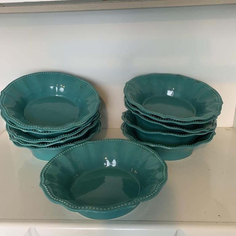 11- 8" The Pioneer Woman Turquoise Ceramic Bowls