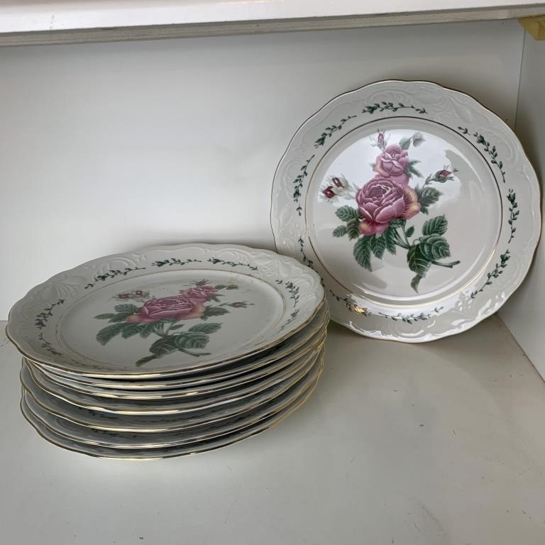 8-10" Gibson Victorian Rose Stoneware Plates -