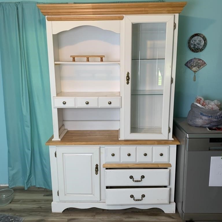 White & Wood Grain Hutch