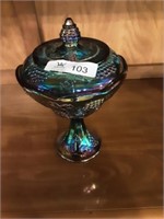 Indiana Blue Carnival Glass Lidded Compote