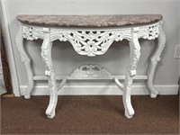 Carved Wood Marble Top Console Table