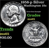 1958-p Washington Quarter Silver 25c Grades GEM Un