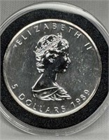 Of) 1989 five dollar silver Canadian maple leaf