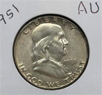 Of) 1951 Franklin half dollar AU condition