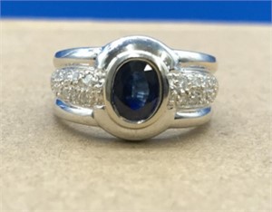 Vintage 18K White Gold Sapphire & Diamond Ring
