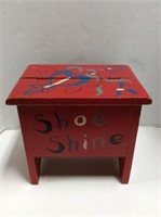 Wooden Shoe Shine Stool with Storage